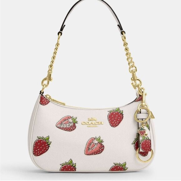 Coach Strawberry Trigger Snap Bag Charm In Signature Canvas Charm Key Holder - Picture 9 of 16